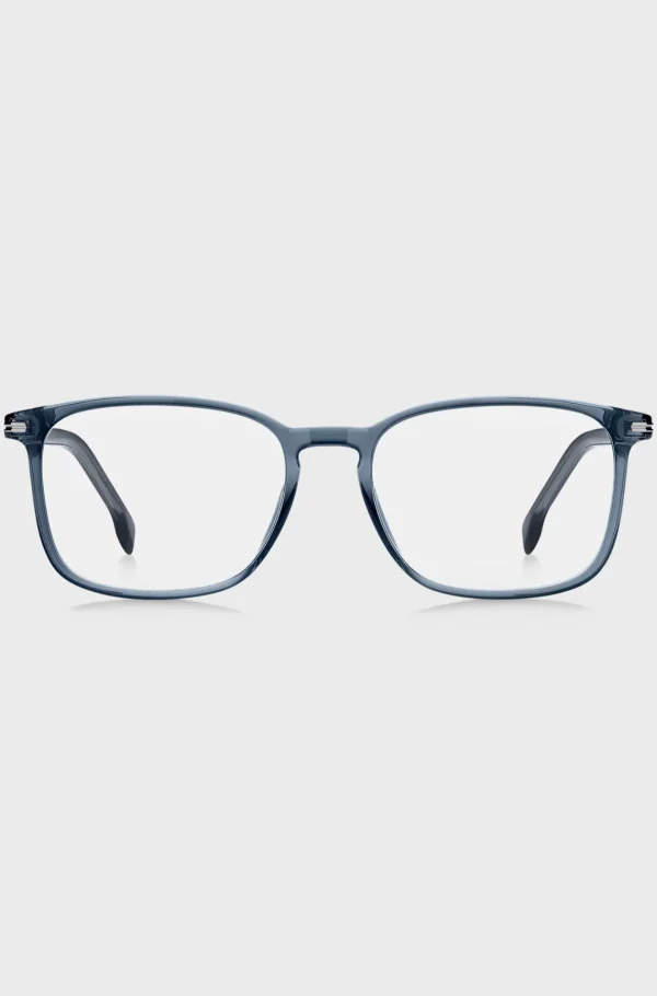 HUGO BOSS Óculos>Armações óticas De Acetato Azul Com Dobradiças Em Tom Prateado