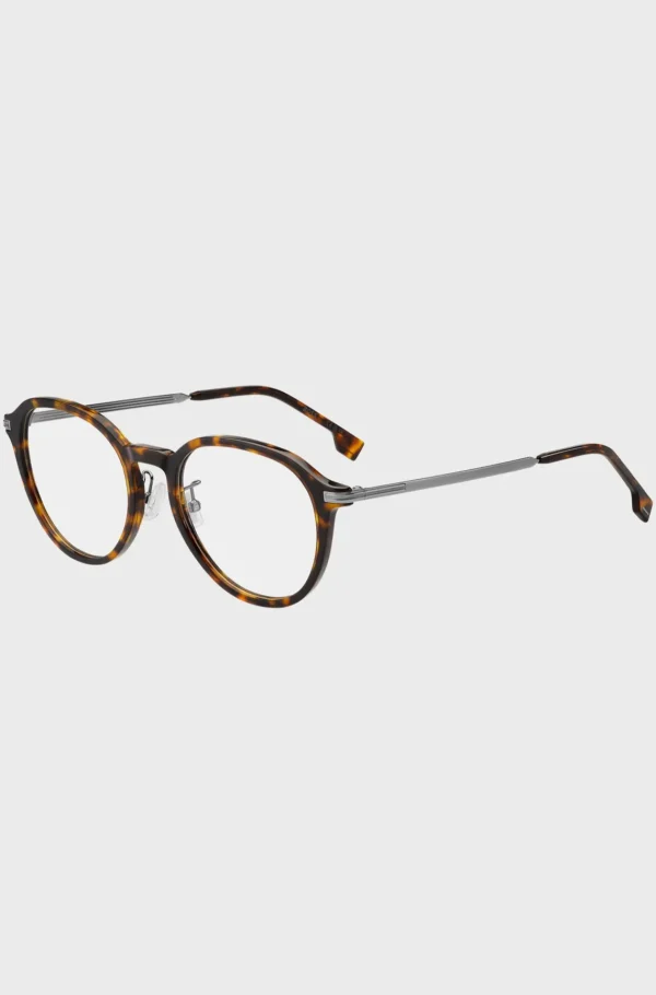 HUGO BOSS Óculos>Armações óticas De Acetato De Havana Com Material De Assinatura