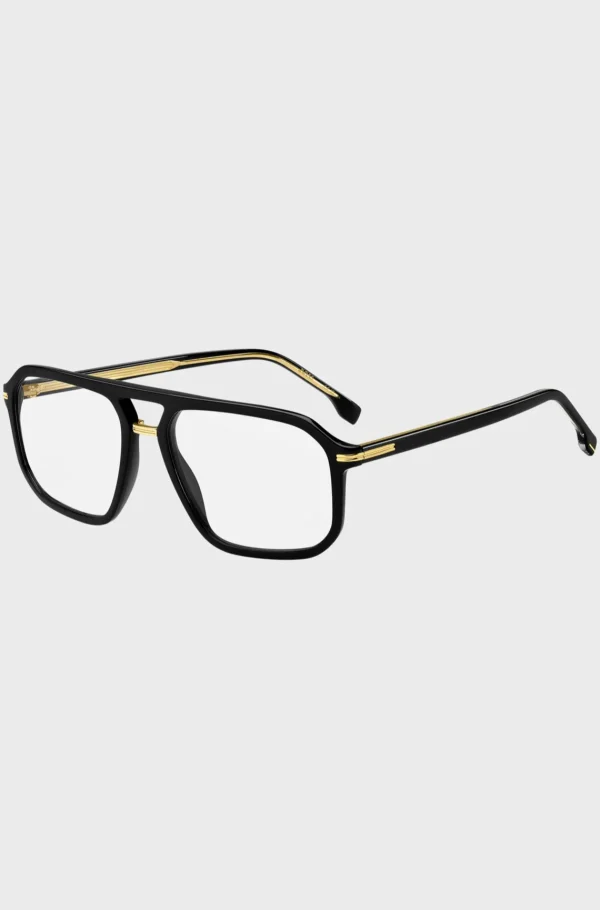 HUGO BOSS Óculos>Armações óticas Em Acetato Preto Com Acabamentos Em Tom Dourado