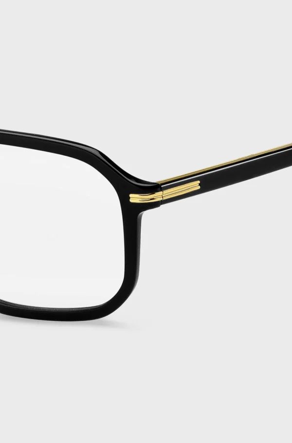 HUGO BOSS Óculos>Armações óticas Em Acetato Preto Com Acabamentos Em Tom Dourado