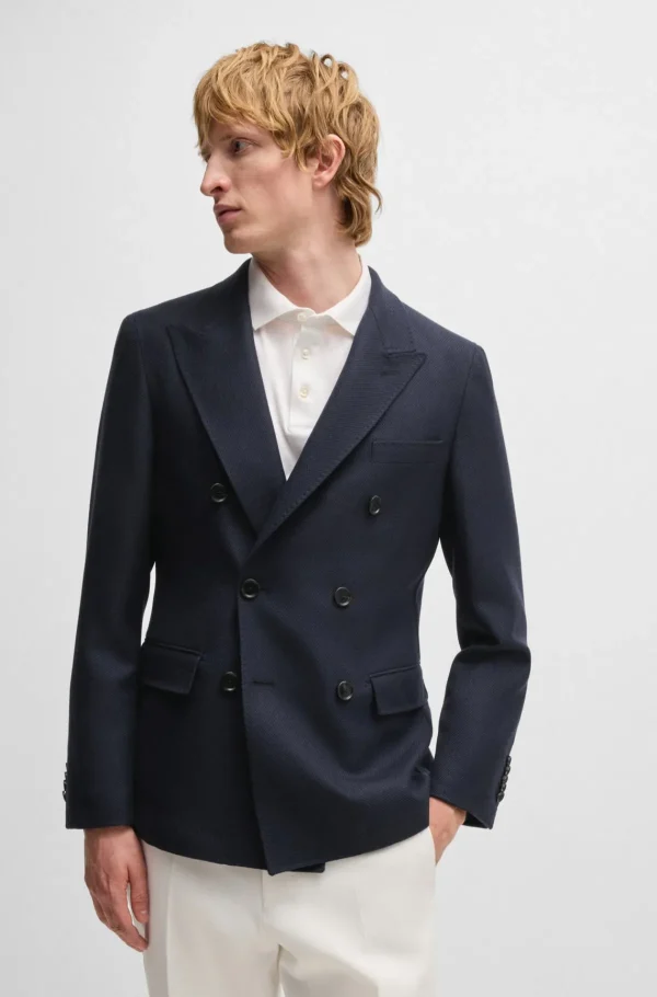 HUGO BOSS Blazers>Blazer De Ajuste Slim Em Lã Virgem Com Micropadrão