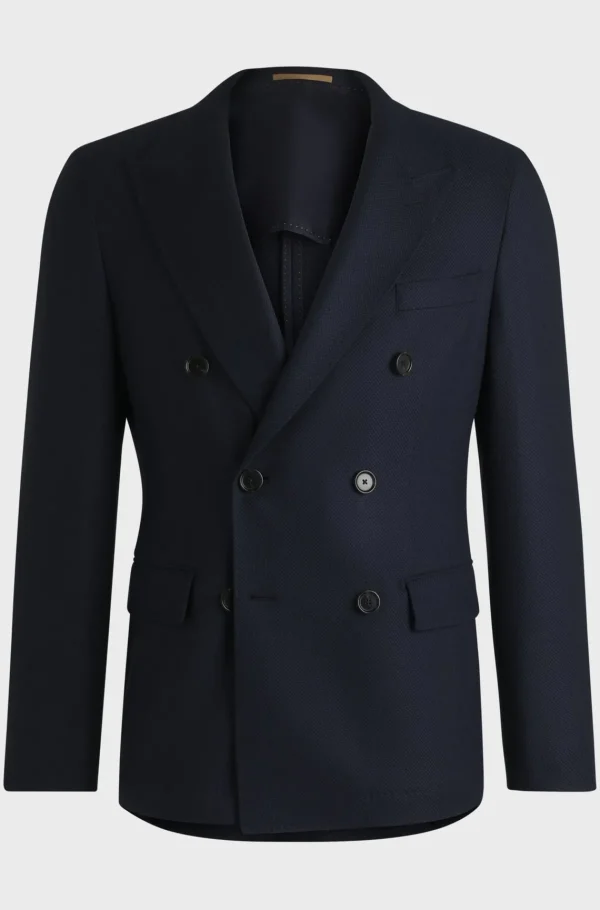 HUGO BOSS Blazers>Blazer De Ajuste Slim Em Lã Virgem Com Micropadrão