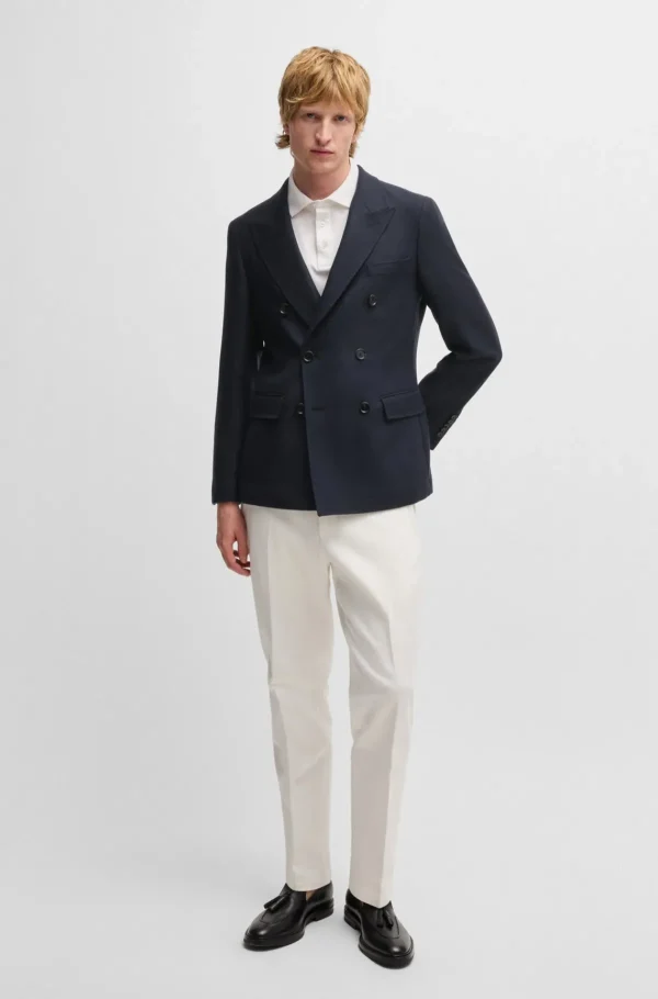 HUGO BOSS Blazers>Blazer De Ajuste Slim Em Lã Virgem Com Micropadrão