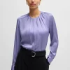 MULHER HUGO BOSS Blusas>Blusa Com Gola Enrufada Em Seda Elástica Crepe De Chine