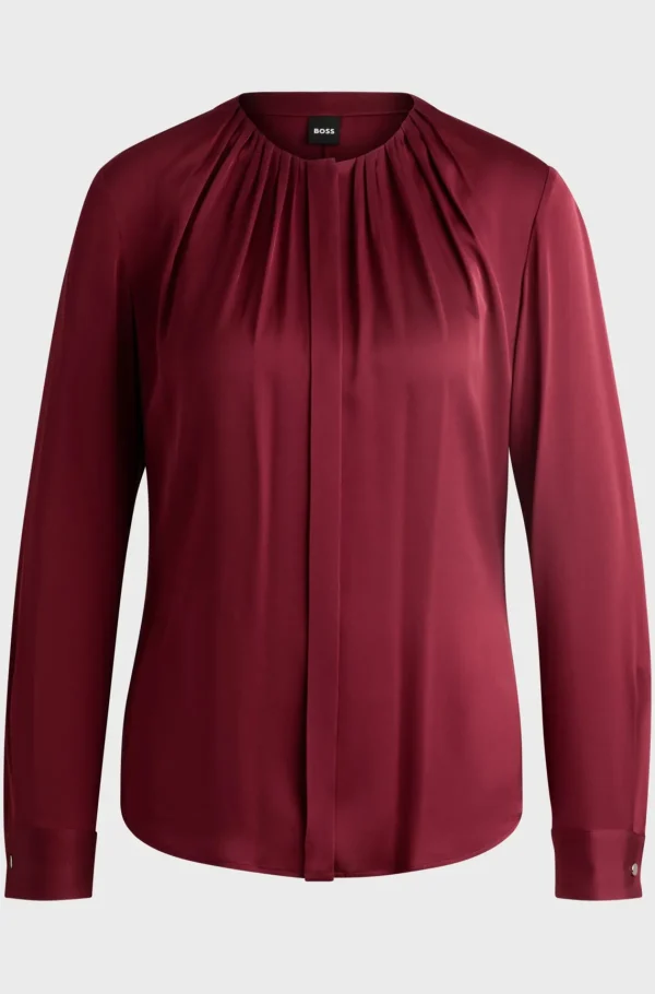 MULHER HUGO BOSS Blusas>Blusa Com Gola Enrufada Em Seda Elástica Crepe De Chine