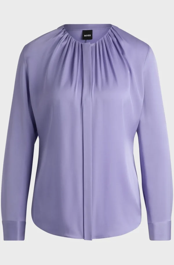 MULHER HUGO BOSS Blusas>Blusa Com Gola Enrufada Em Seda Elástica Crepe De Chine