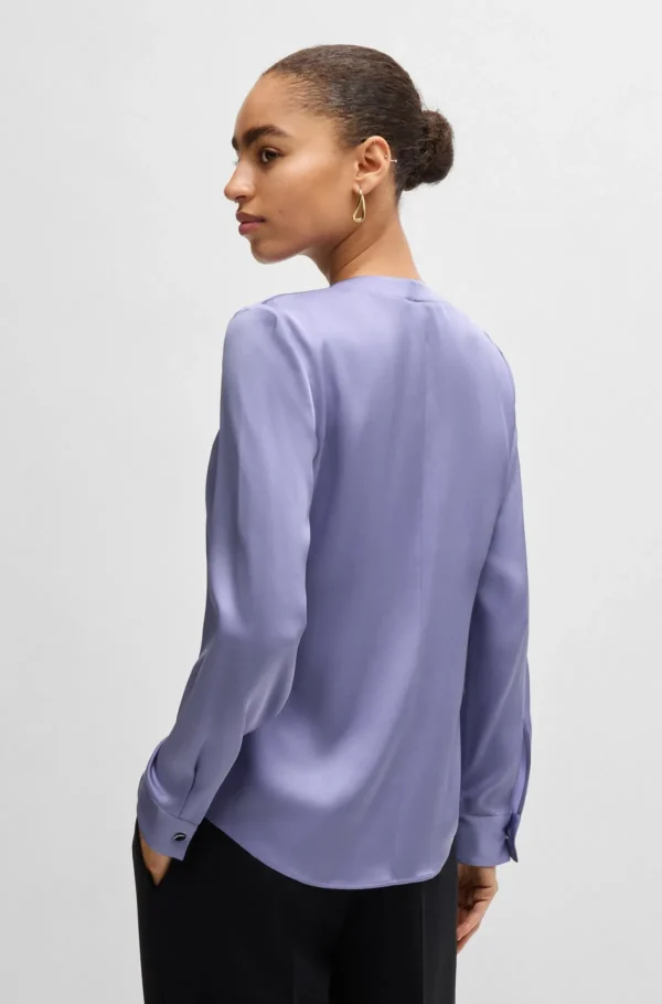 MULHER HUGO BOSS Blusas>Blusa Com Gola Enrufada Em Seda Elástica Crepe De Chine