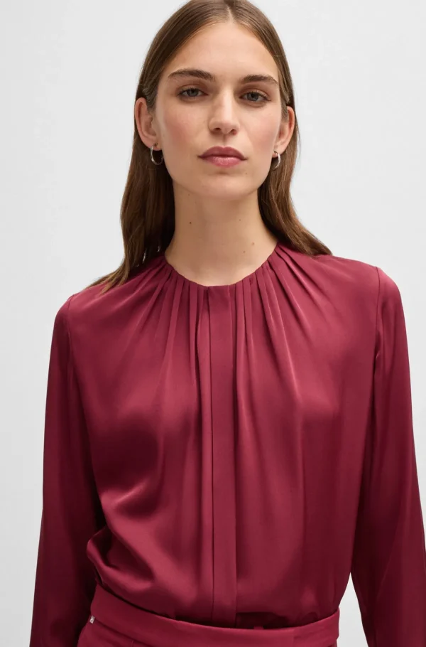 MULHER HUGO BOSS Blusas>Blusa Com Gola Enrufada Em Seda Elástica Crepe De Chine