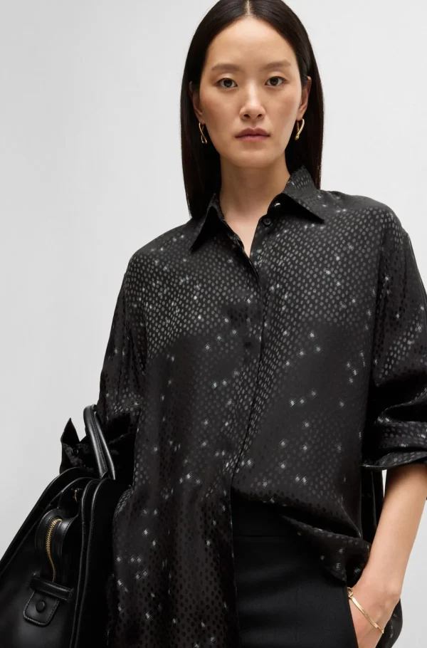 MULHER HUGO BOSS Blusas>Blusa De Ajuste Largo Com Estampado E Jacquard De Pontos