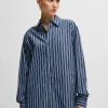 MULHER HUGO BOSS Blusas>Blusa De Ajuste Slim Em Algodão às Riscas Com Monograma