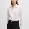 MULHER HUGO BOSS Artigos Essenciais>Blusa De Ajuste Slim Em Mistura De Algodão