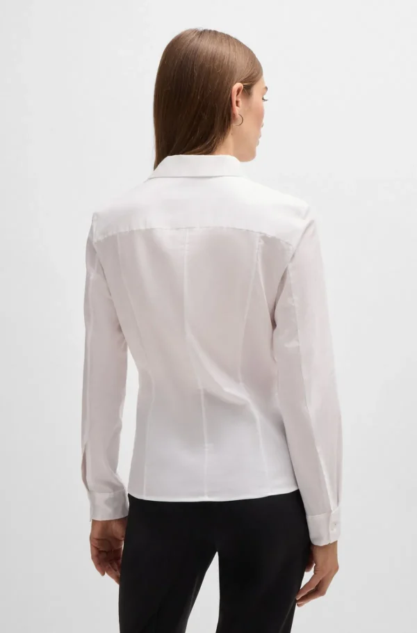 MULHER HUGO BOSS Artigos Essenciais>Blusa De Ajuste Slim Em Mistura De Algodão