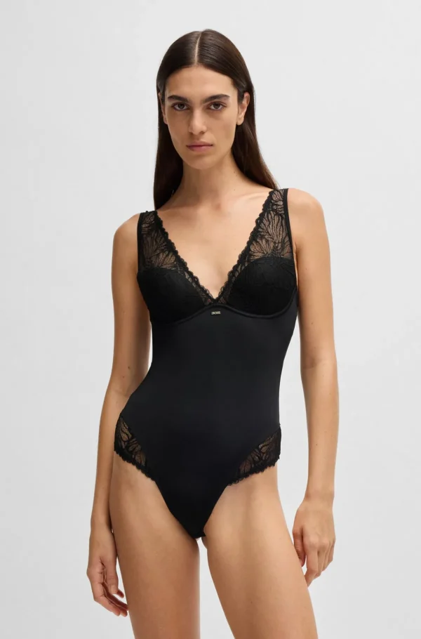 MULHER HUGO BOSS Roupa Interior>Body De Acabamento De Renda E Detalhe Com Logótipo