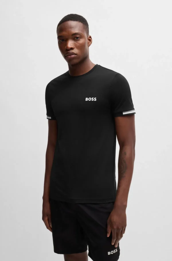 HUGO BOSS Ténis E Padel | T-Shirts>BOSS X Matteo Berrettini T-shirt Em Tecido Waffle Com Motivo De Riscas De Assinatura