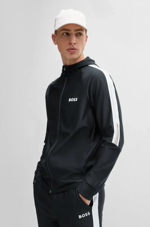 HUGO BOSS Sweats E Hoodies>BOSS X MATTEO BERRETTINI Camisola Com Capuz Com Fecho De Ajuste Regular Com Arte De Riscas De Assinatura