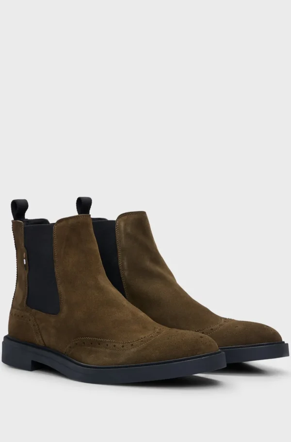 HUGO BOSS Botas>Botas Chelsea De Camurça Com Detalhes Em Brogue