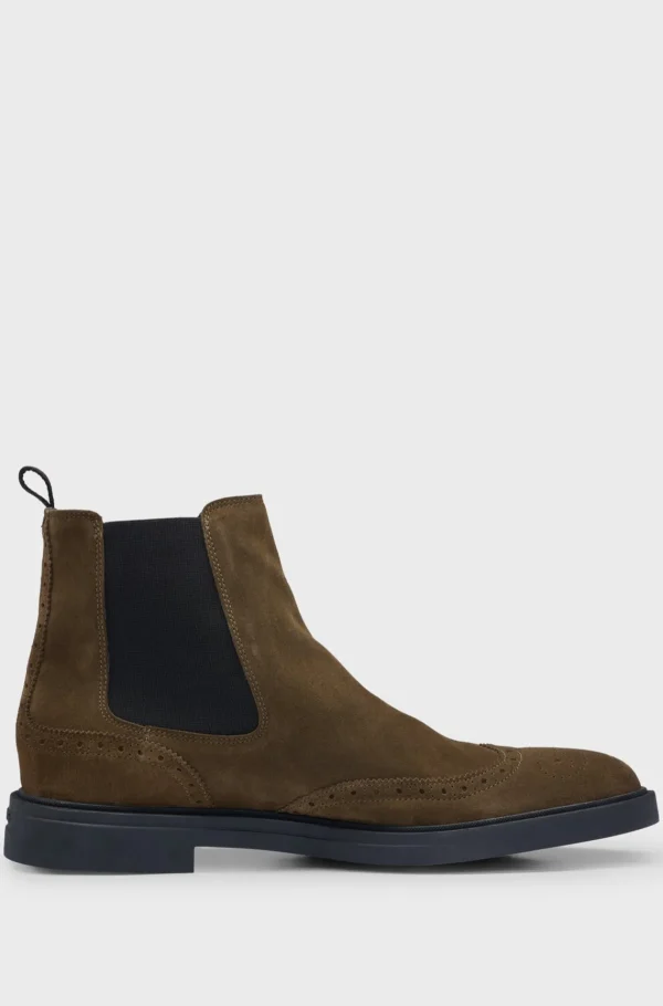 HUGO BOSS Botas>Botas Chelsea De Camurça Com Detalhes Em Brogue