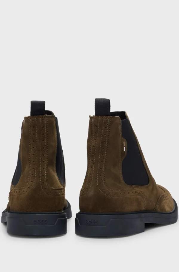 HUGO BOSS Botas>Botas Chelsea De Camurça Com Detalhes Em Brogue