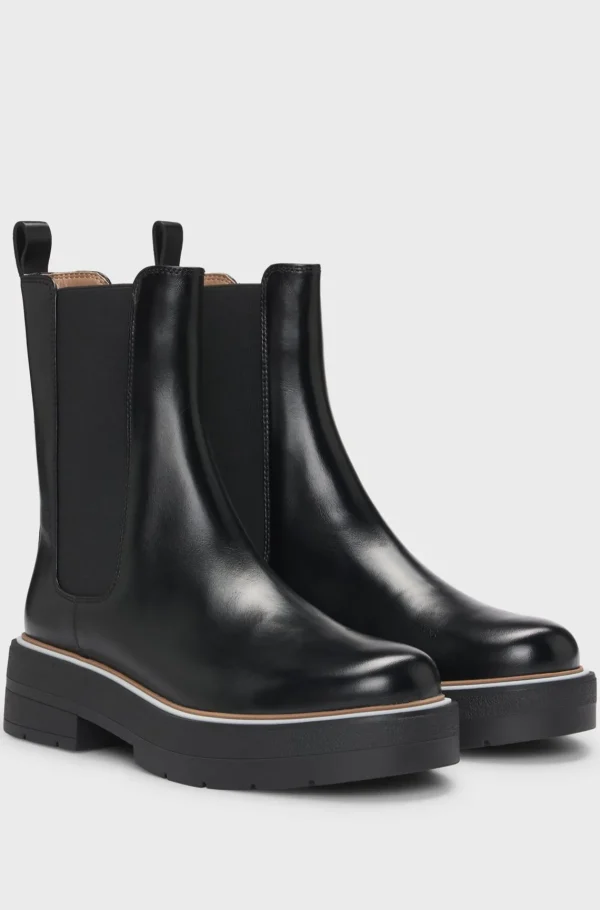 MULHER HUGO BOSS Botas>Botas Chelsea De Pele Com Debrum às Riscas E Sola Volumosa