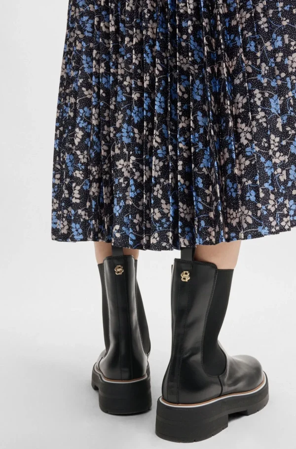 MULHER HUGO BOSS Botas>Botas Chelsea De Pele Com Debrum às Riscas E Sola Volumosa