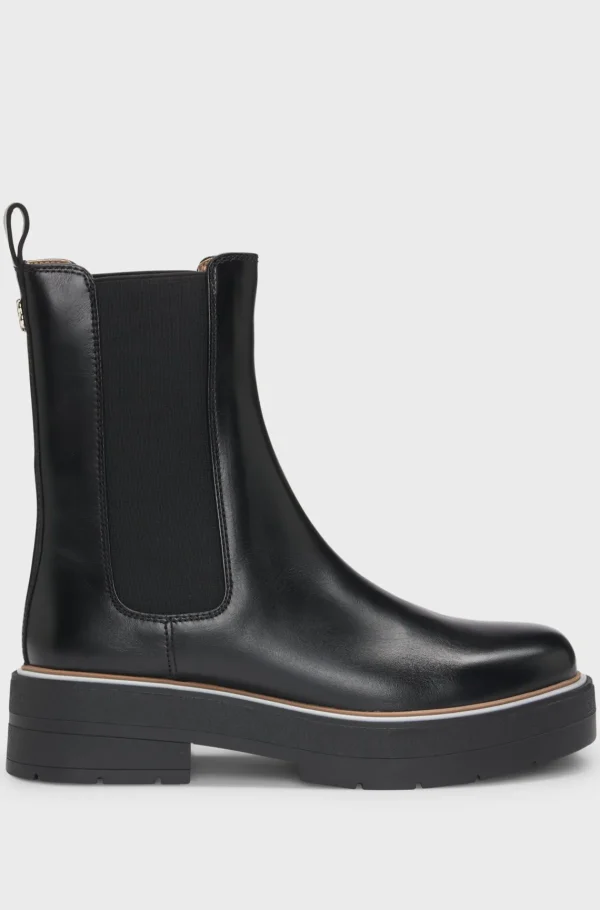 MULHER HUGO BOSS Botas>Botas Chelsea De Pele Com Debrum às Riscas E Sola Volumosa