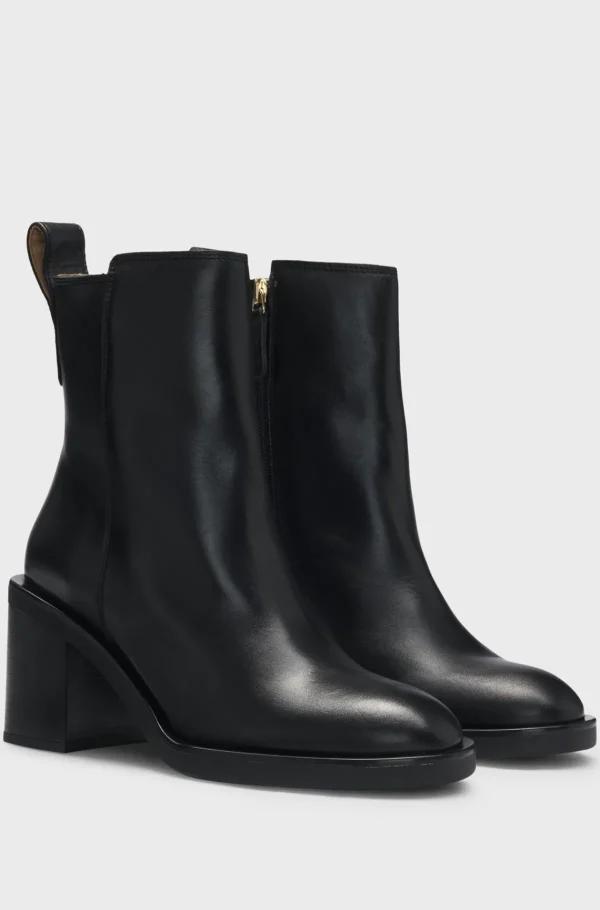 MULHER HUGO BOSS Botas>Botas Em Pele Com Calcanhar De Bloco De 7 Cm