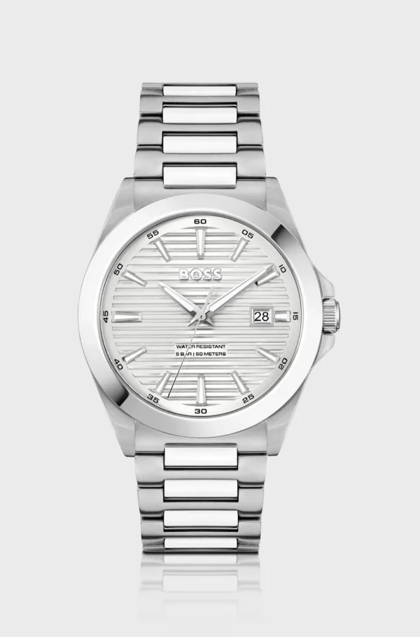 HUGO BOSS Relógios>Brushed-and-polished Stainless-steel Watch With Grooved Dial