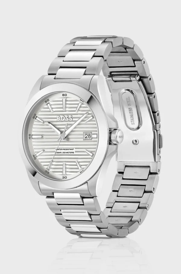 HUGO BOSS Relógios>Brushed-and-polished Stainless-steel Watch With Grooved Dial