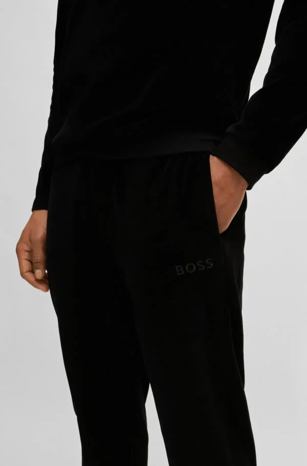 HUGO BOSS Pijamas E Loungewear>Calças De Fato De Treino De Veludo De Mistura De Algodão Com Logótipo Bordado