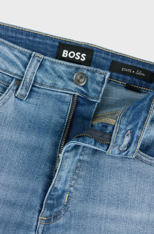 MULHER HUGO BOSS Calças De Ganga>Calças De Ganga Azul-médio De Ajuste Slim Em Ganga Elástica