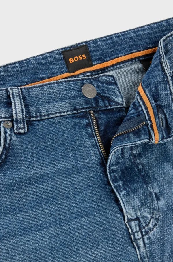 HUGO BOSS Artigos Essenciais>Calças De Ganga Delaware Azuis De Ajuste Slim Em Ganga Elástica Confortável