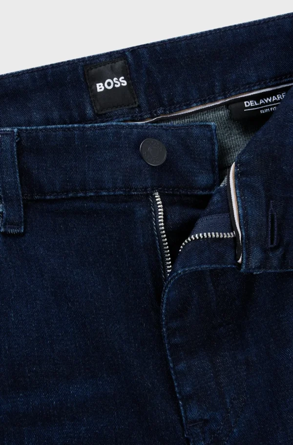 HUGO BOSS Calças De Ganga>Calças De Ganga Delaware Justas Pretas Em Ganga Super Suave Me Azul-escuro