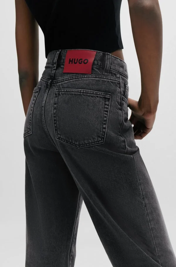 MULHER HUGO BOSS Calças De Ganga>Calças De Ganga Em Ajuste Moderno E Perna Larga Em Ganga Preta