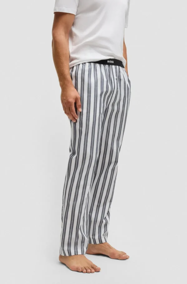 HUGO BOSS Pijamas E Loungewear>Calças De Pijama às Riscas Em Popelina De Algodão Com Cintura Com A Marca