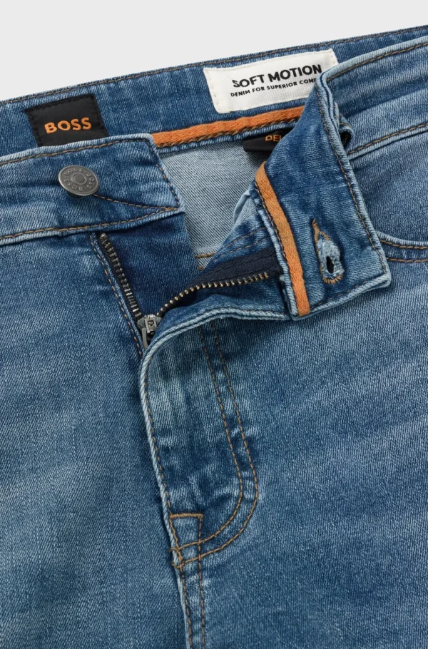 HUGO BOSS Calças De Ganga>Calças Delaware De Ganga De Ajuste Slim Em Ganga Azul De Movimento Suave