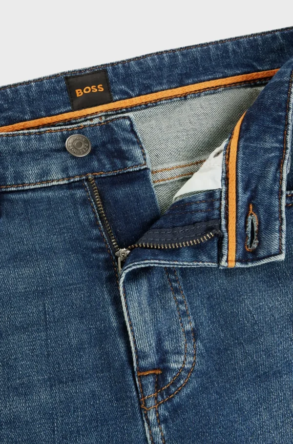 HUGO BOSS Calças De Ganga>Calças Delaware De Ganga Em Azul Puro De Ajuste Slim Em Ganga Elástica Confortável