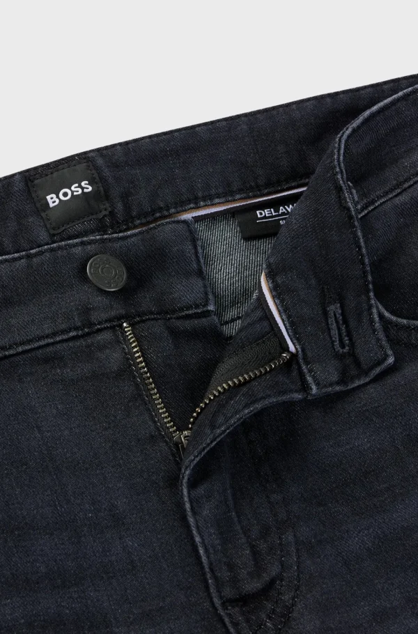 HUGO BOSS Calças De Ganga>Calças Delaware Slim Pretas Em Ganga Italiana Super Suave