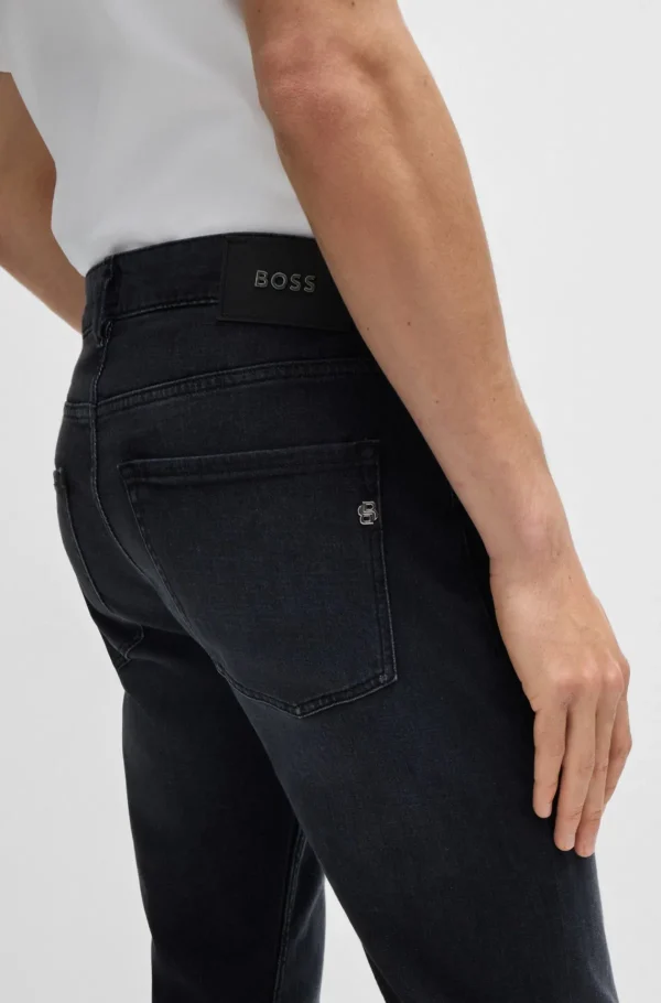 HUGO BOSS Calças De Ganga>Calças Delaware Slim Pretas Em Ganga Italiana Super Suave