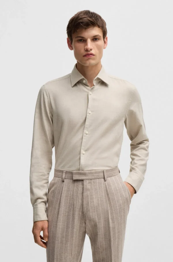 HUGO BOSS Camisas>Camisa De Ajuste Casual Em Sarja De Algodão Com Colarinho De Ponta