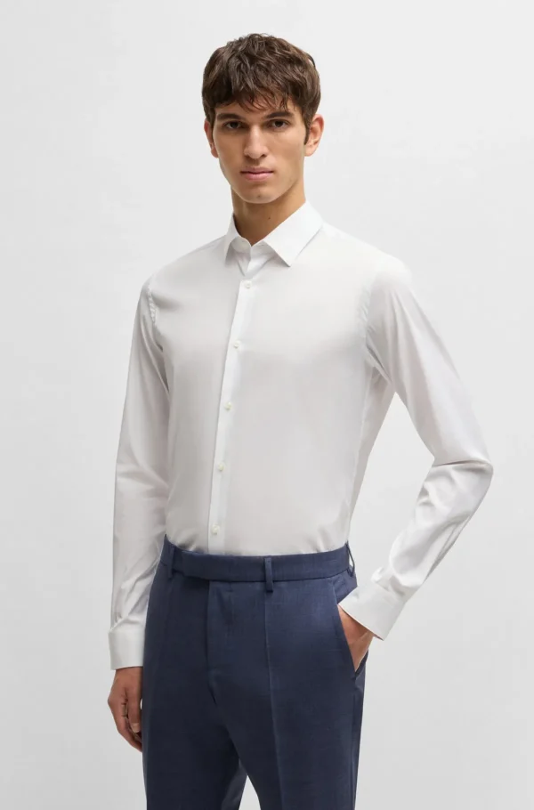 HUGO BOSS Camisas>Camisa De Ajuste Extra-slim Em Popelina De Algodão Elástico Fácil De Passar A Ferro