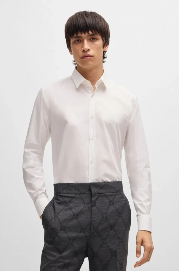 HUGO BOSS Artigos Essenciais>Camisa De Ajuste Extra-slim Em Popelina De Algodão Elástico