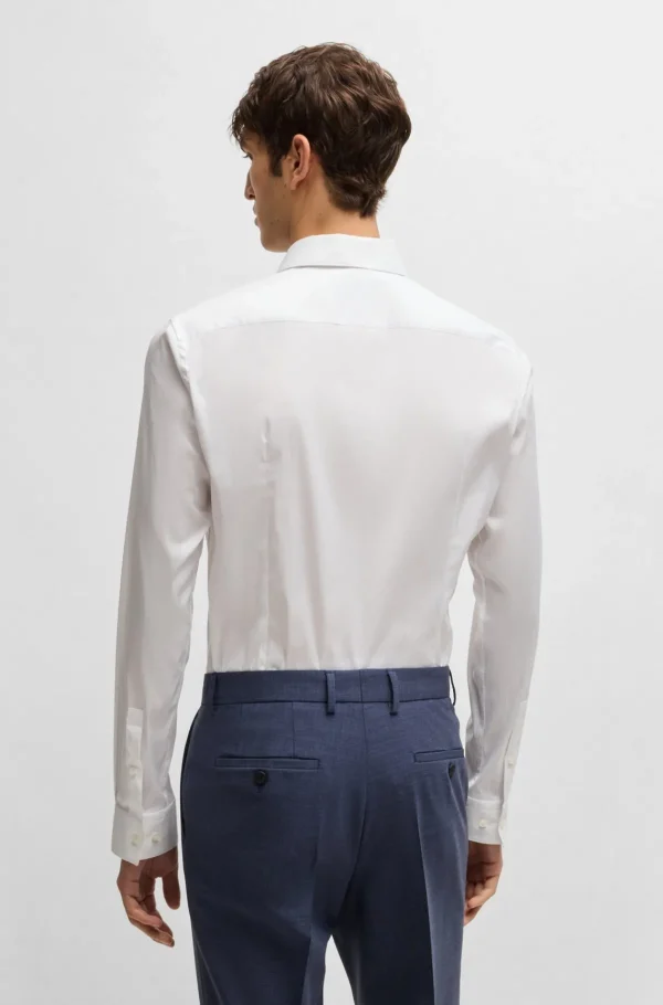 HUGO BOSS Camisas>Camisa De Ajuste Extra-slim Em Popelina De Algodão Elástico Fácil De Passar A Ferro