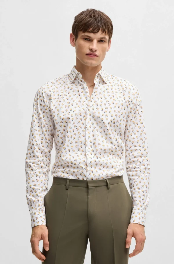 HUGO BOSS Camisas>Camisa De Ajuste Moderno Em Popelina De Algodão Estampada