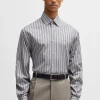 HUGO BOSS Camisas>Camisa De Ajuste Regular Em Algodão às Riscas