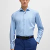 HUGO BOSS Camisas | Artigos Essenciais>Camisa De Ajuste Regular Em Sarja De Algodão Elástico Fácil De Engomar