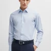 HUGO BOSS Camisas>Camisa De Ajuste Regular Em Algodão Elástico às Riscas Fácil De Engomar