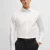 HUGO BOSS Camisas>Camisa De Ajuste Regular Em Sarja De Algodão Elástico Fácil De Engomar