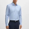 HUGO BOSS Camisas>Camisa De Ajuste Regular Em Algodão Elástico Pepita Fácil De Engomar