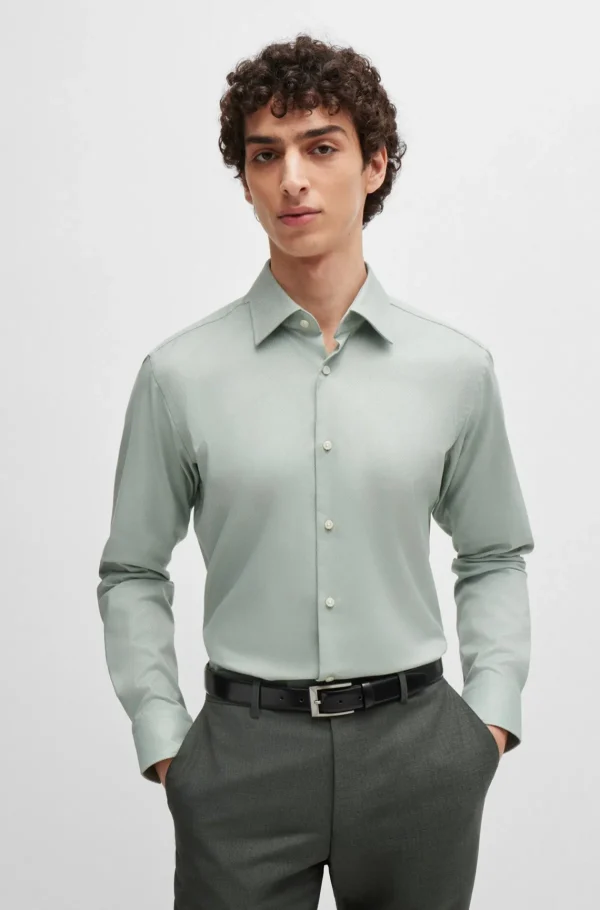 HUGO BOSS Camisas>Camisa De Ajuste Regular Em Algodão Elástico Estruturado Fácil De Engomar