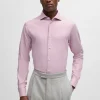 HUGO BOSS Camisas>Camisa De Ajuste Regular Em Algodão Elástico Com Riscas Diagonais